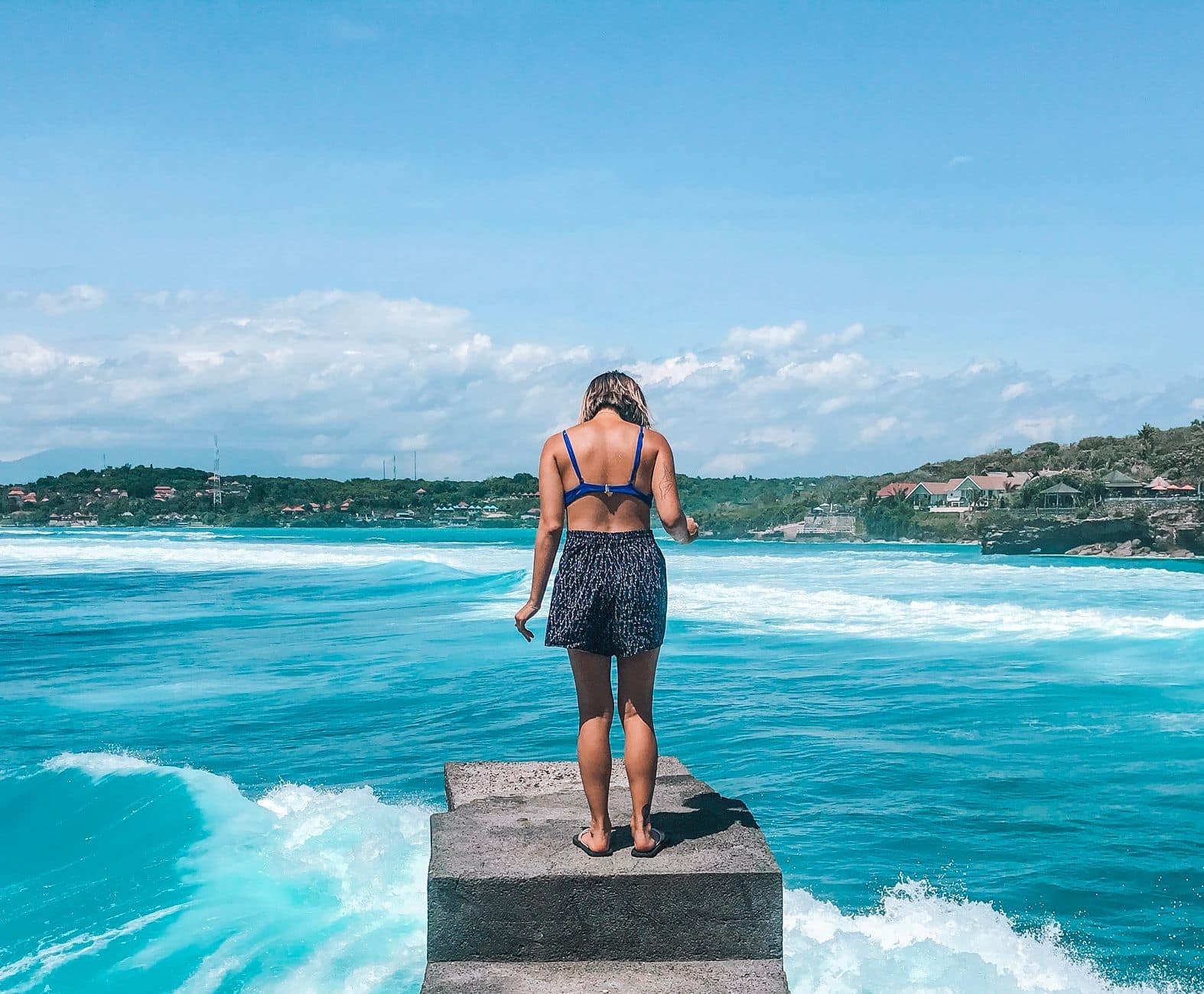 The yellow suspension bridge linking Nusa Lembongan and Nusa Ceningan