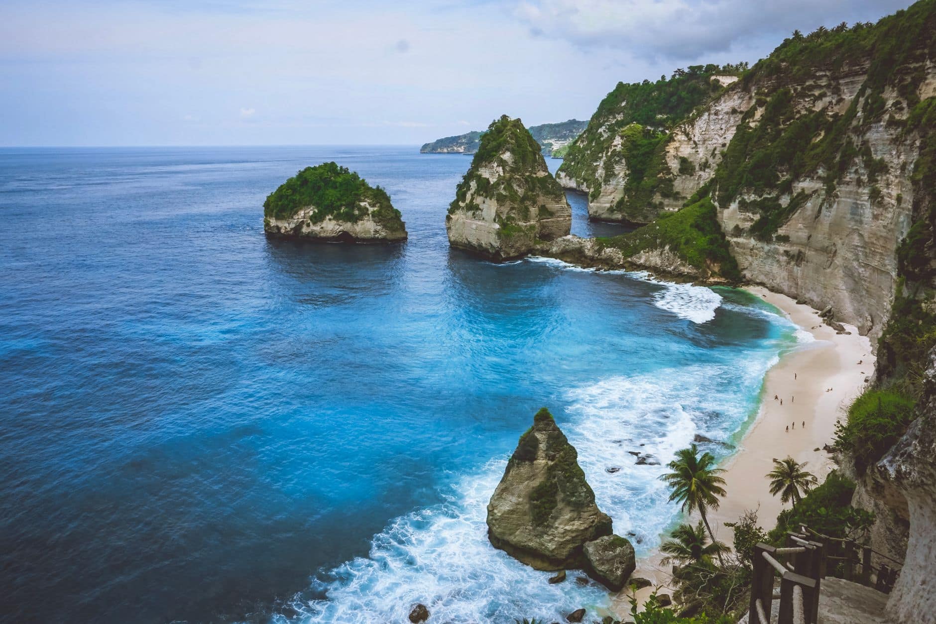 Diamond Beach and its cliff-carved staircase on east Nusa Penida