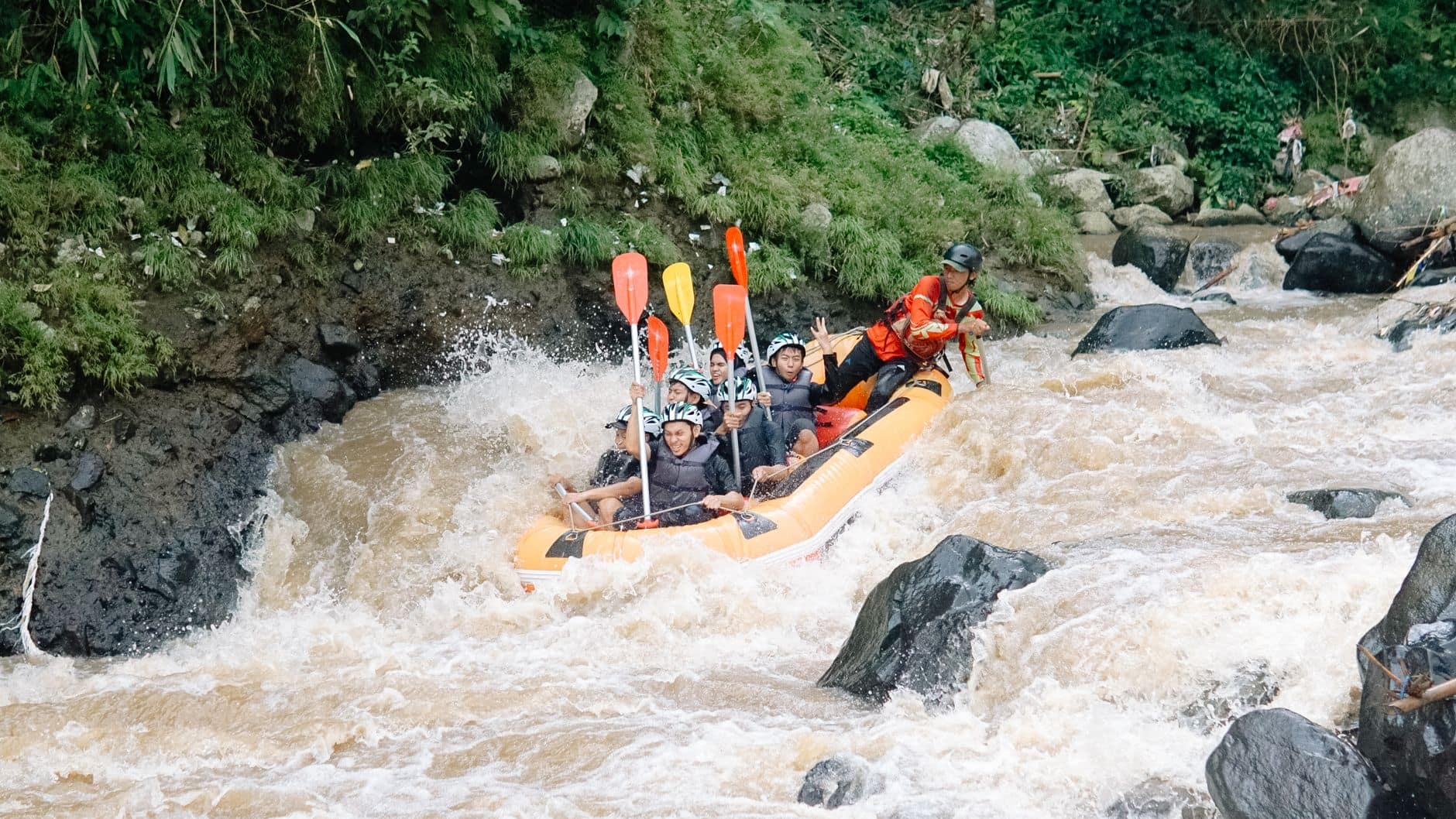 White water rafting through the Ayung River gorge near Ubud, Bali